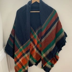 Zara Plaid Blanket Square Scarf Orange Navy Green